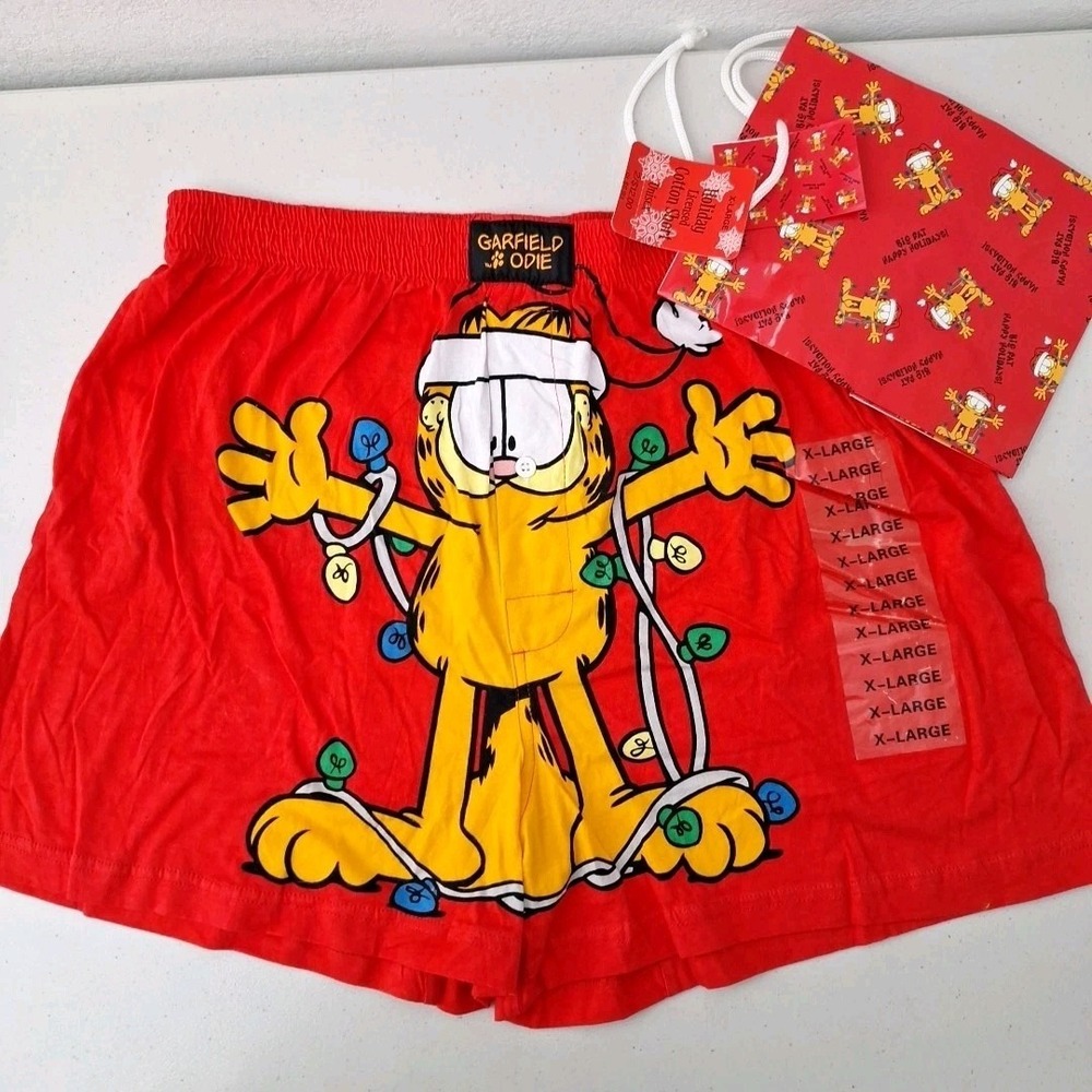 Vtg GARFIELD the Cat PAWS Boxers Mens XL Christmas Underwear W/ GIFT BAG, NWT - Picture 3 of 13
